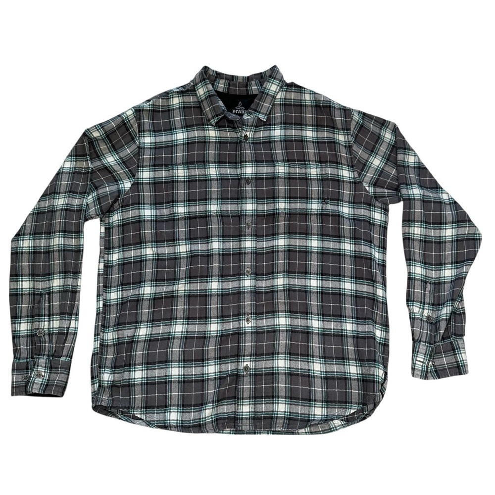 Prana Men’s XL Organic Cotton Gray Blue Long Sleeve Flannel